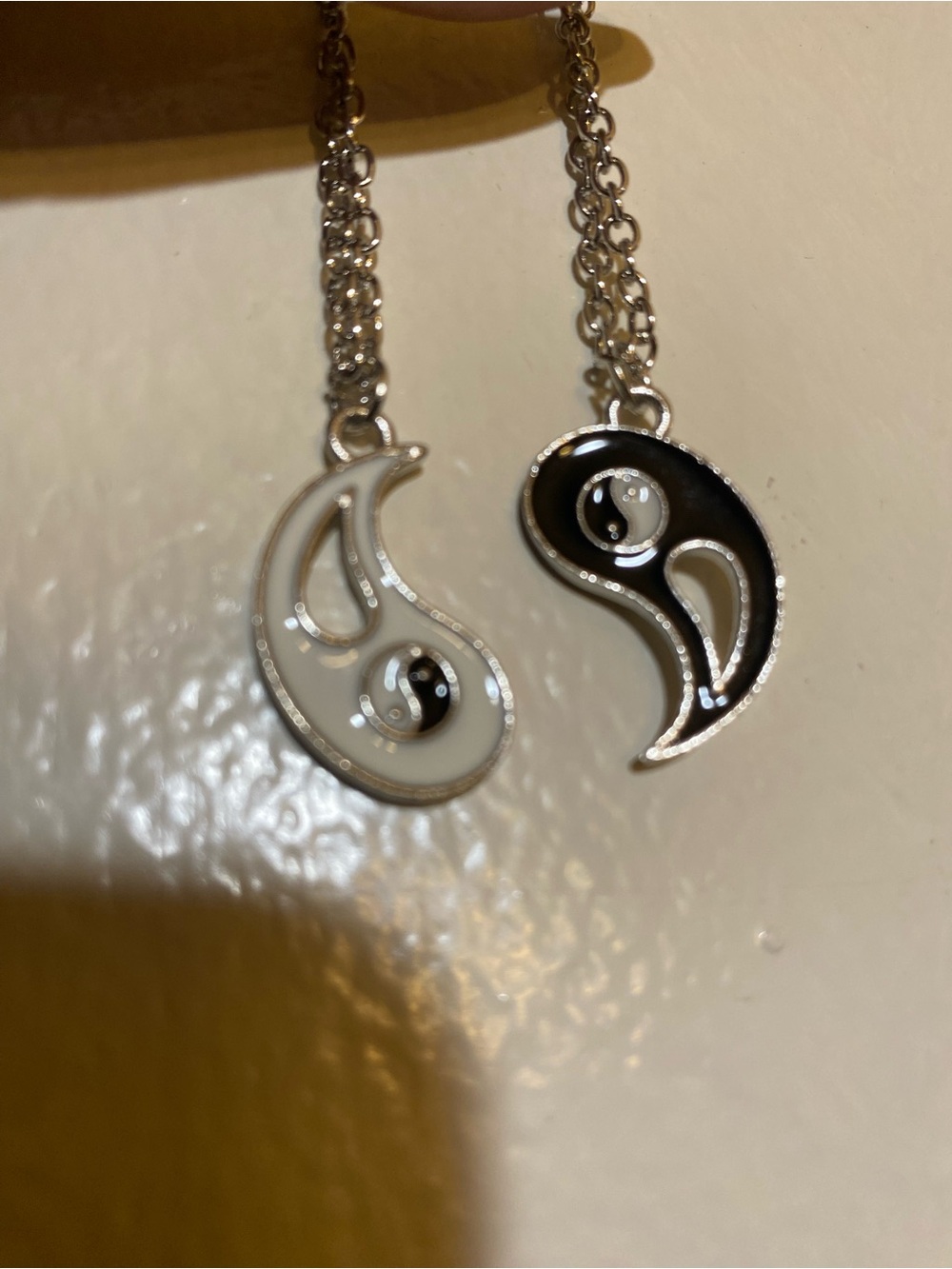White Enamel Yin-Yang Flame Pendant Necklace - Women's Jewelry